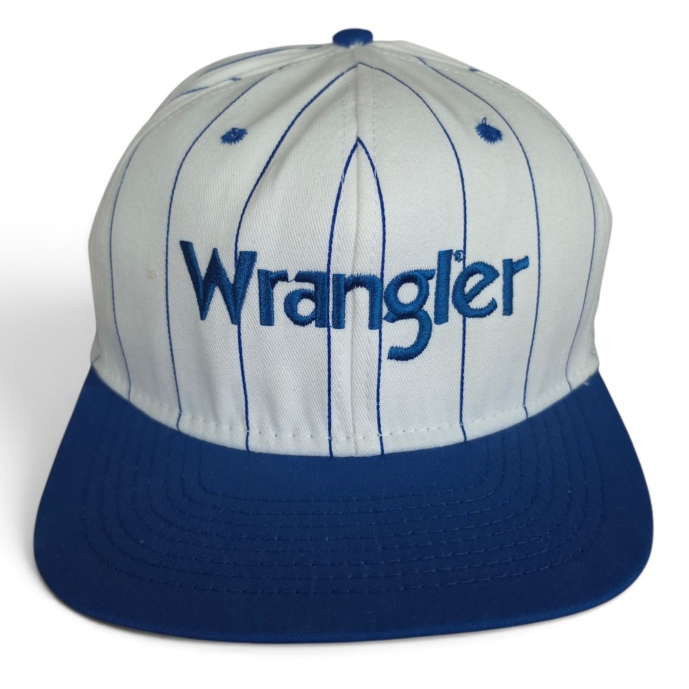 Vintage Wrangler Hats Snapback Cap White Pinstripe Blue Brim NWT Deadstock USA